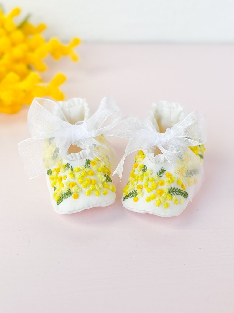 Mimosa Embroidered Silk Baby Shoes - Baby Shoes - Silk Yellow