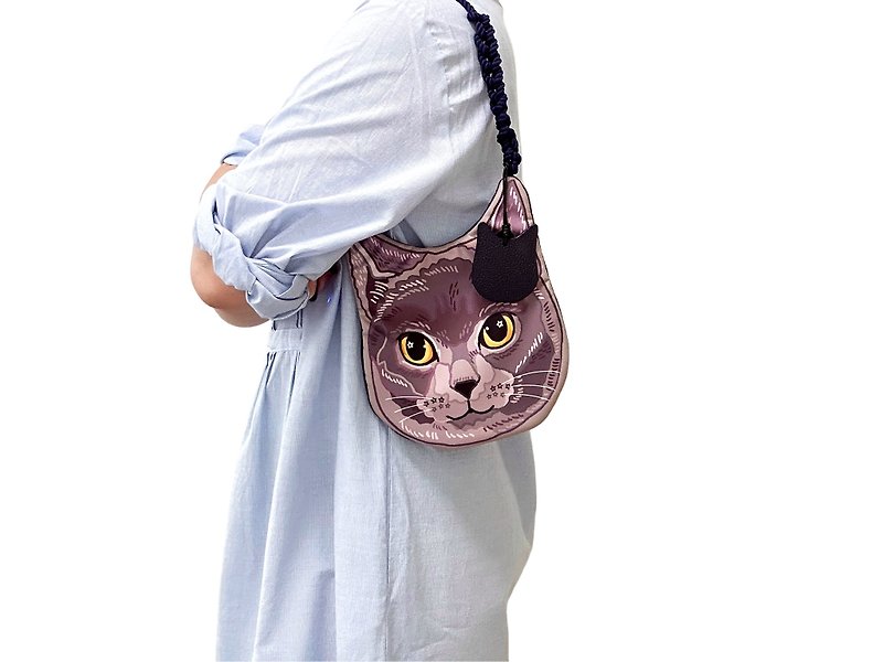 Limited spot original cooperation pet shoulder bag blue cat cat face bag - Handbags & Totes - Other Materials 