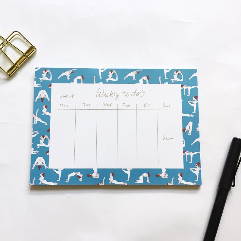 瑜珈桌上型週計劃本 無時效週計劃便條本A5 Weekly Planner - 年曆/桌曆 - 紙 藍色