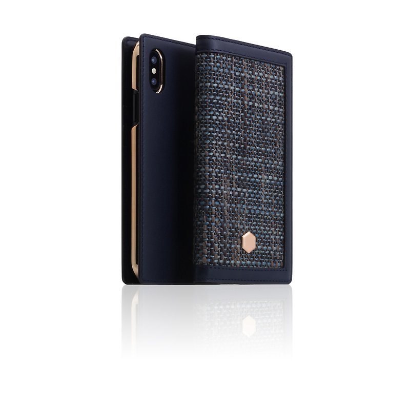 SLG Design iPhone Xs / X D5 CSL Canvas Blend Wind Side Leather Leather Case - Blue - Phone Cases - Genuine Leather Blue