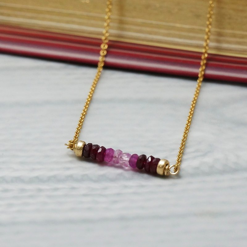 Gradual natural ruby ルビー ruby American 14K gold necklace light jewel - Necklaces - Precious Metals Gold