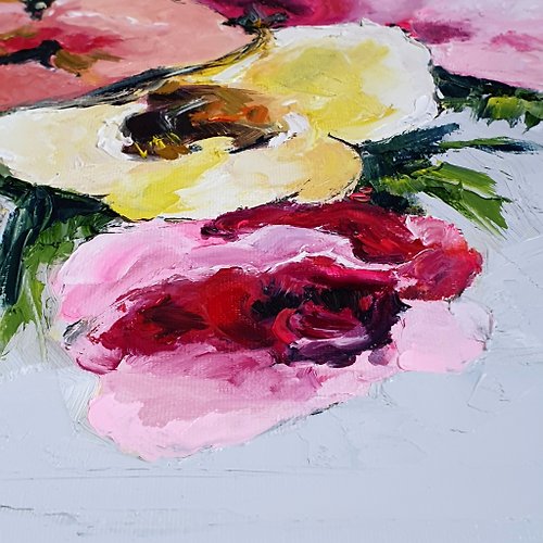 Flower Painting Fl Oil Original Art Home Decoration Feng Shui Artgalleryellien Posters I - Colorful Big Flowers Painting