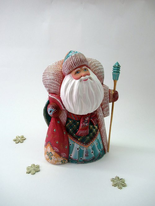 俄羅斯紀念品 俄羅斯聖誕老人手工雕刻 收藏木雕人物 手繪聖誕老人