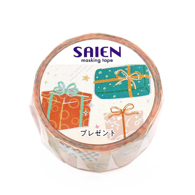 2025冬季【日本 SAIEN】20mm 銀箔和紙膠帶－禮物 Present - 紙膠帶/和紙/PET - 紙 