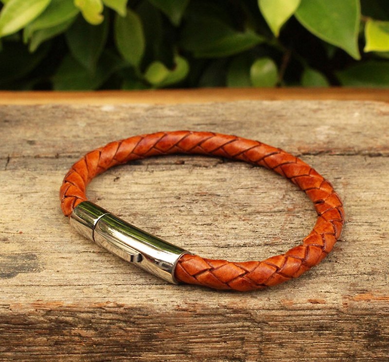 Simple Braided Bracelet (6 mm.) - Genuine Cow Leather Bracelet - Tan - Bracelets - Genuine Leather 