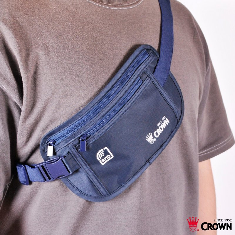 【CROWN】RFID阻隔旅行腰包 深藍色 - 其他 - 其他材質 藍色
