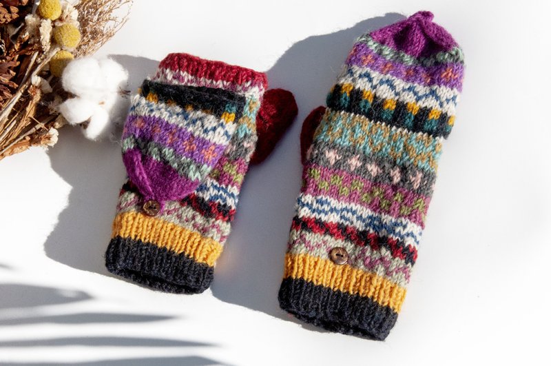 Hand-woven pure wool knitted gloves/removable warm gloves/inner brushed gloves/touch gloves-Nordic - Gloves & Mittens - Wool Multicolor