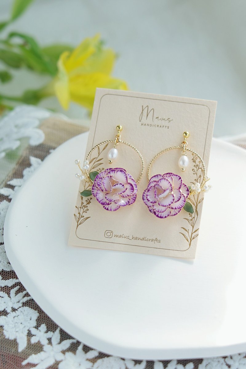 Carnation•Purple-Handmade resin earrings Christmas gift - Earrings & Clip-ons - Resin Purple