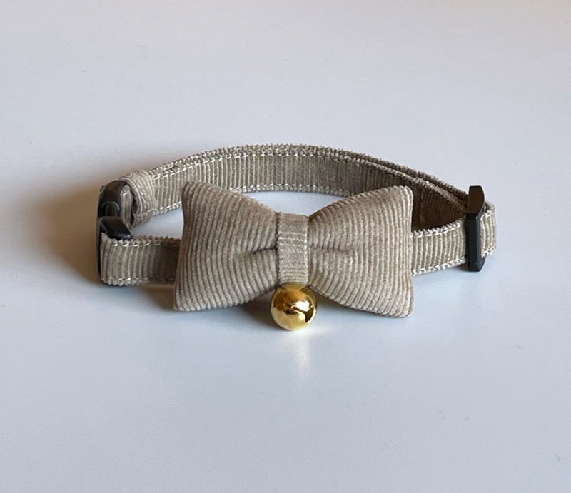 カフェオレ × コーデュロイリボン首輪 - 項圈/牽繩 - 棉．麻 卡其色