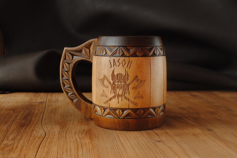 Christmas gift wooden beer mug Man anniversary gift beer glass - 咖啡杯/馬克杯 - 木頭 