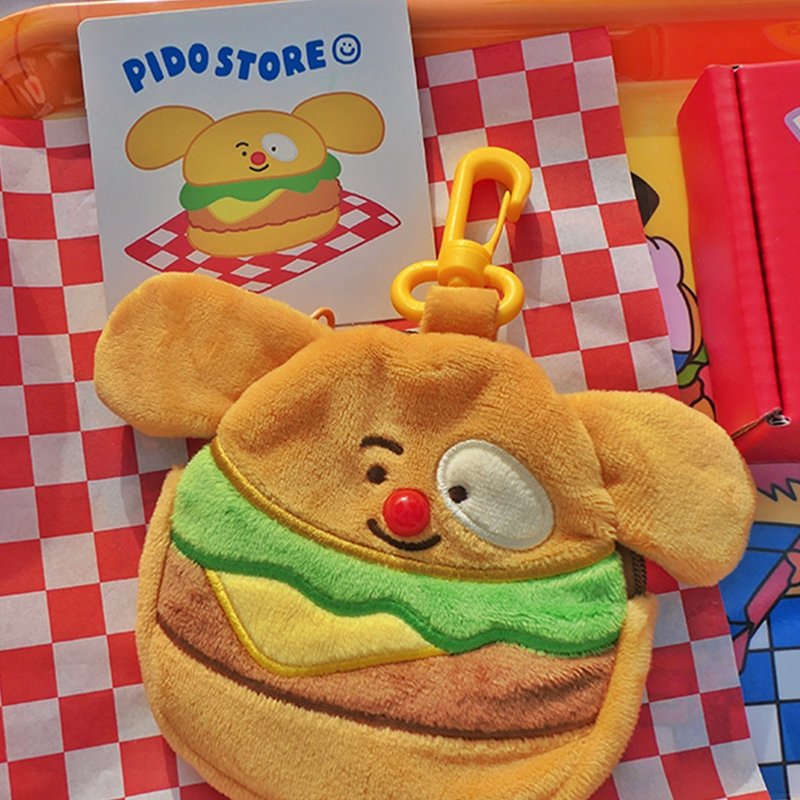 Burger dog coin purse cute burger pendant short plush key bag card bag gift - Coin Purses - Other Materials Orange