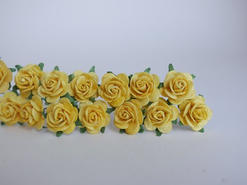 makemefrompaper Paper Flower, 50 pcs., DIY supplies, mulberry rose size 2 cm., yellow color.