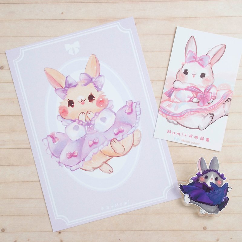 洋裝兔兔明信片*紫洋裝小橘兔 - 卡片/明信片 - 紙 紫色