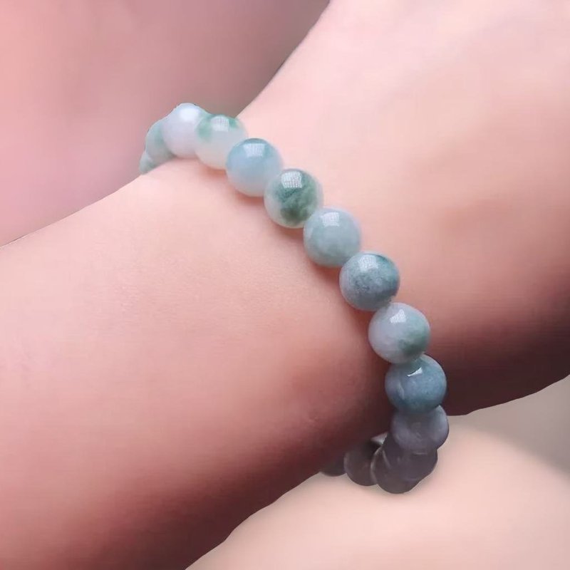 【好運連連】飄藍花翡翠手珠手鍊 | 天然緬甸玉A貨翡翠 | 送禮 - 手鍊/手環 - 玉石 綠色