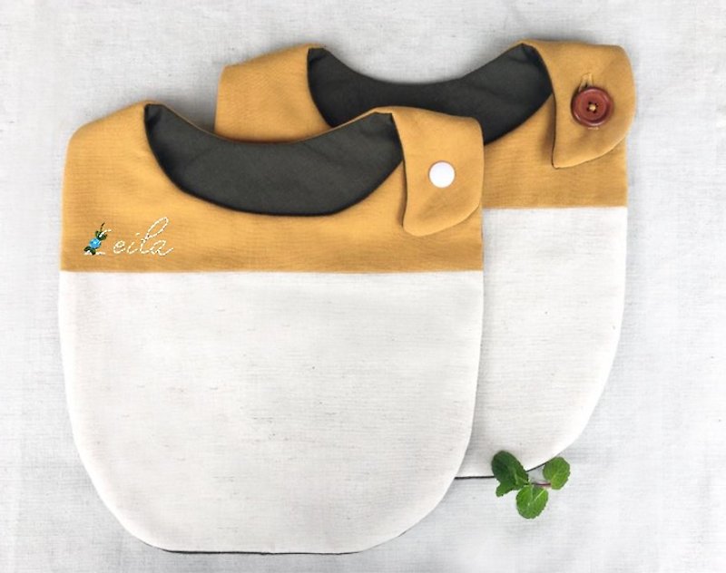 Customized name hand-embroidered mustard yellow infants and children's live-action bibs - Bibs - Cotton & Hemp Yellow