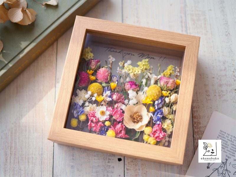 【Message PRINTING】Colorful flower garden! Glass frame S with dried and preserved - ของวางตกแต่ง - พืช/ดอกไม้ หลากหลายสี