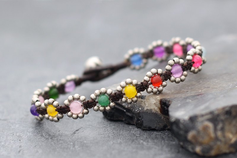 Mini Daisy Rainbow Silver Bracelets Petite Cawaii - สร้อยข้อมือ - หิน หลากหลายสี