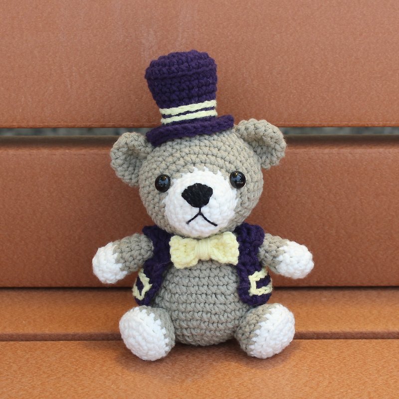 Gentleman Bear Bear Gordon Hand crocheting - ตุ๊กตา - ผ้าฝ้าย/ผ้าลินิน สีกากี