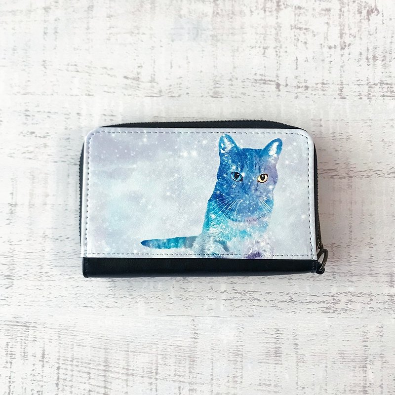 Mini Wallet Odd Eye / coin case / card case / starry sky / star / universe / cat - Wallets - Faux Leather Blue