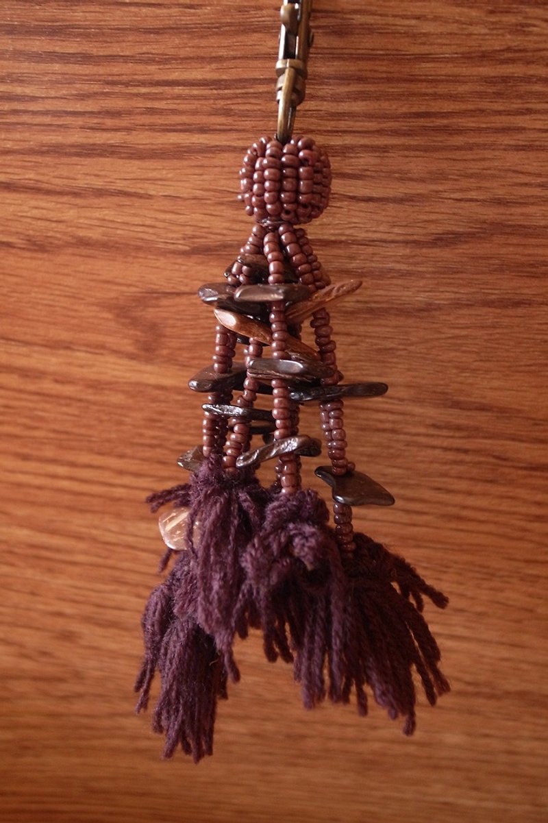 Fair Trade Vivid Tassel Bag Accessories With Natural Coconut Beads Brown - Charms - Other Materials Brown