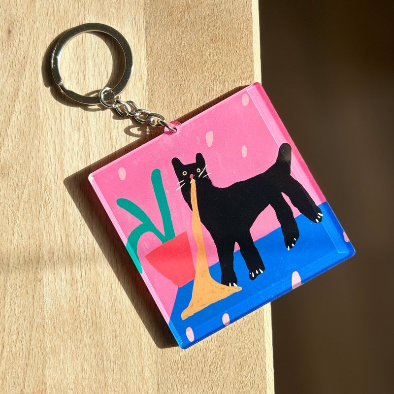 【The cat vomits again】keychain - Keychains - Plastic Pink