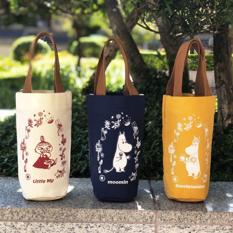 【MOOMIN】Summer Garden Water Cup Carry Bag Beverage Carry Bag Thermos Cup with Carry Bag Canvas Bag - Beverage Holders & Bags - Cotton & Hemp 