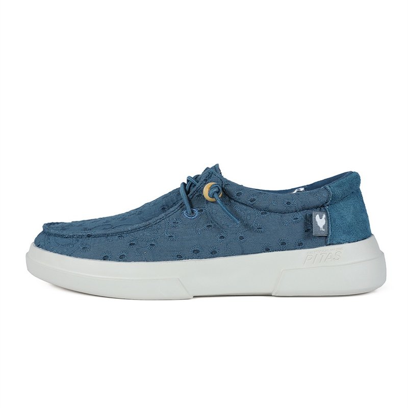 【Walk In Pitas】PIC KILA lightweight slip-on shoes (PI2417-005 lace flower blue) - รองเท้าลำลองผู้หญิง - ผ้าฝ้าย/ผ้าลินิน 