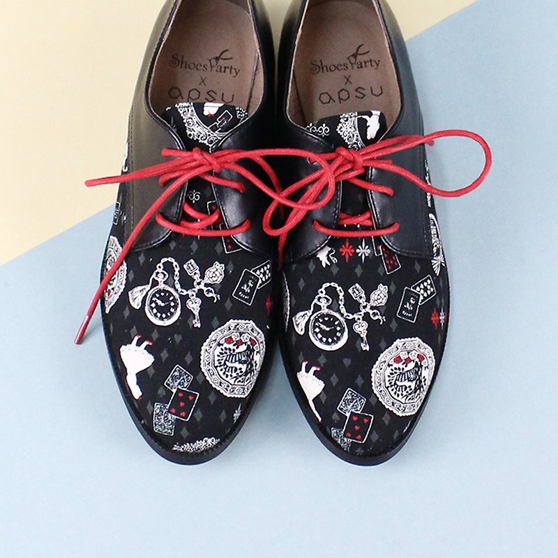 [24.5] night spot sleepwalking Alice Patchwork Derby shoes / handmade custom / Japan fabric - รองเท้าลำลองผู้หญิง - ผ้าฝ้าย/ผ้าลินิน 