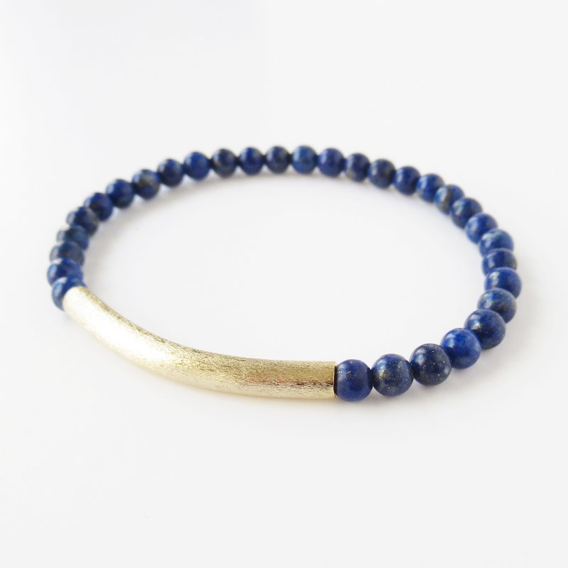 Lapis lazuli with matte gold curved pipe bracelet - สร้อยข้อมือ - หิน สีเขียว