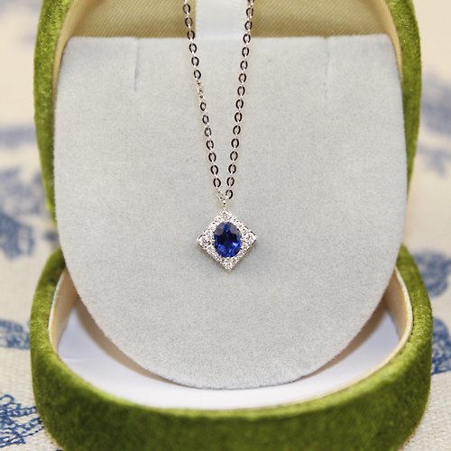 Petit Madam Jewelry 【皇家藍】18K 白K金 皇家藍藍寶石菱格項鍊 鑽石