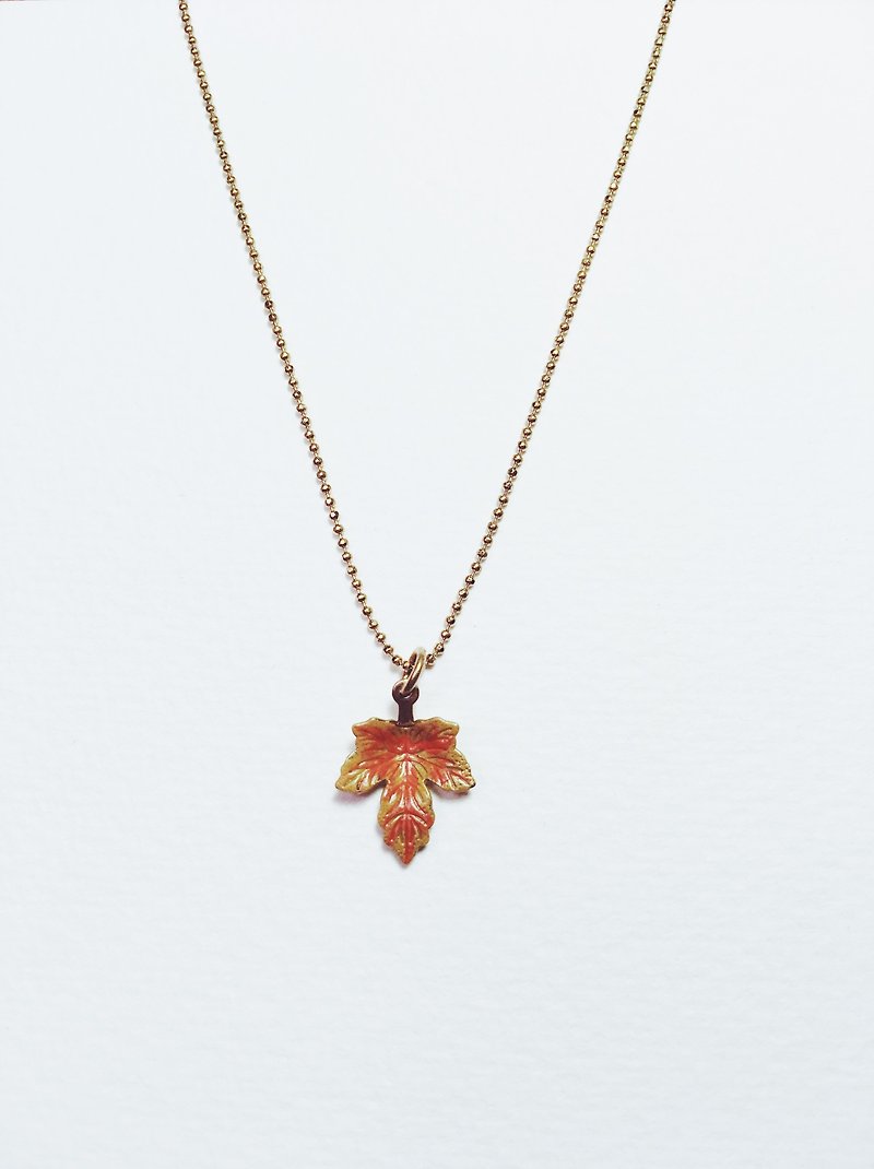 Hand Painted Necklace - Maple Leaf - Necklaces - Copper & Brass Orange