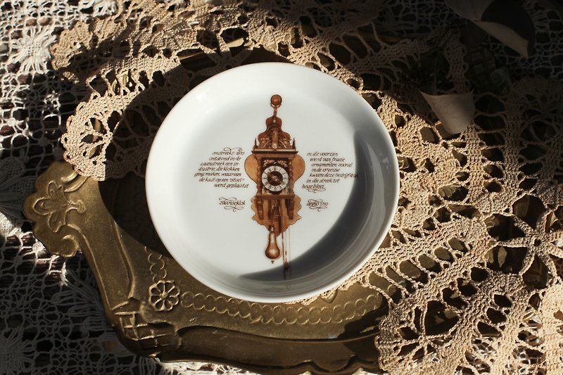 [良い日のフェチ] 3ドイツのヴィンテージレトロアンティーク時計記念碑のスナックプレート - 小皿 - 陶器 ホワイト