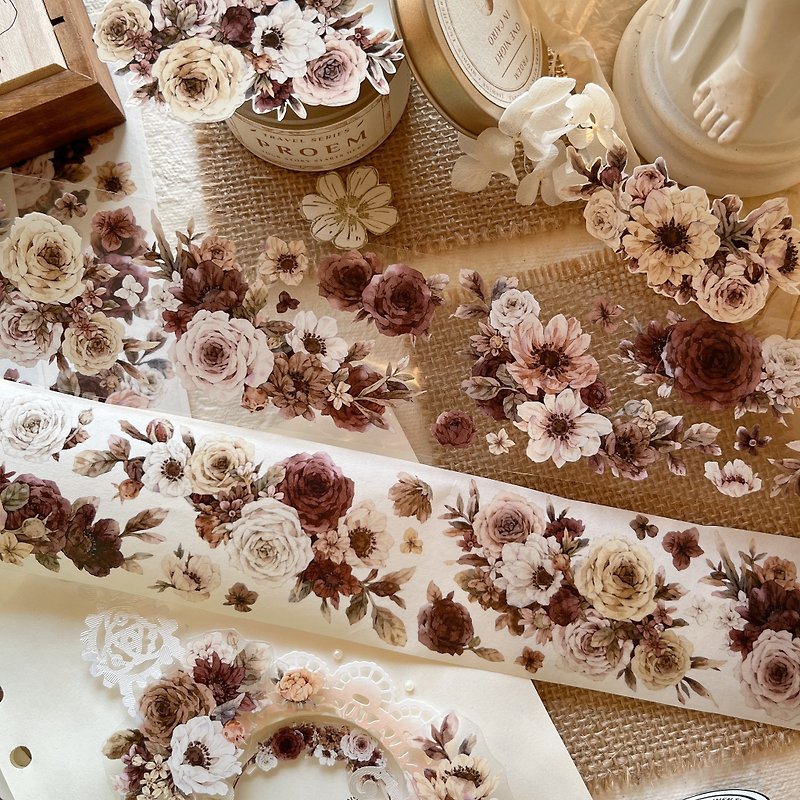 秋妝 輕復古大花卉 PET 和紙膠帶 - 紙膠帶 - 其他材質 