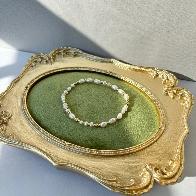 淡水巴洛克珍珠×14KGF小金豆 珍珠 手鍊 手作 淡水珍珠 珍珠 - 手鍊/手環 - 珍珠 白色