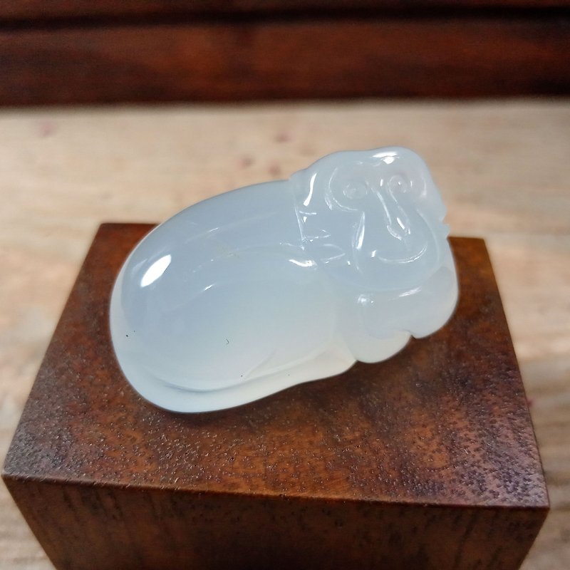 Small Carved Piece Animal - Monkey Alcohol Blue Chalcedony - Items for Display - Jade Transparent