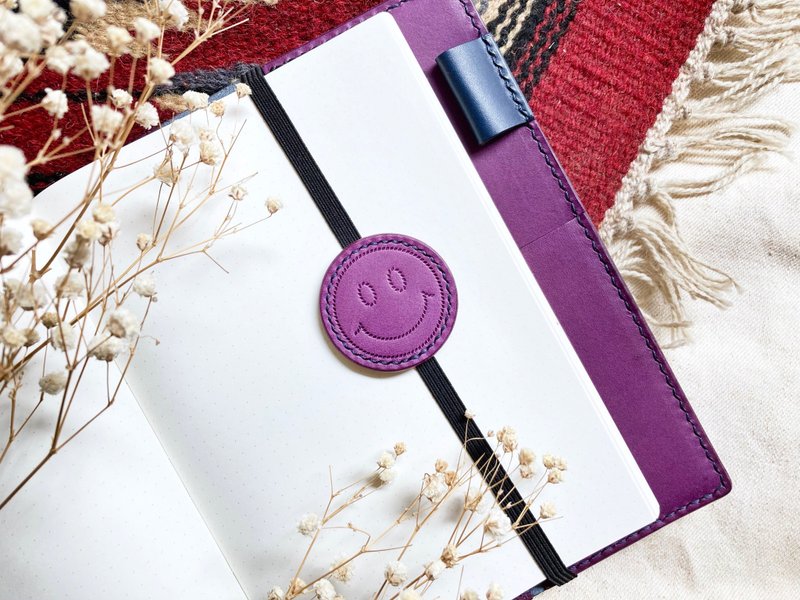 Smile Round Bookmark Leather DIY Material Bag Sew SMILE FACE Wenqing Stationery Supplies - Leather Goods - Genuine Leather Purple