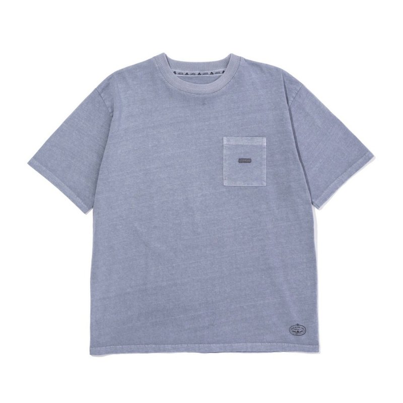 日本限定 POLER PRM PIGMENT DYE TEE 日式染洗仿舊TEE / 灰藍色 - 男 T 恤 - 棉．麻 藍色
