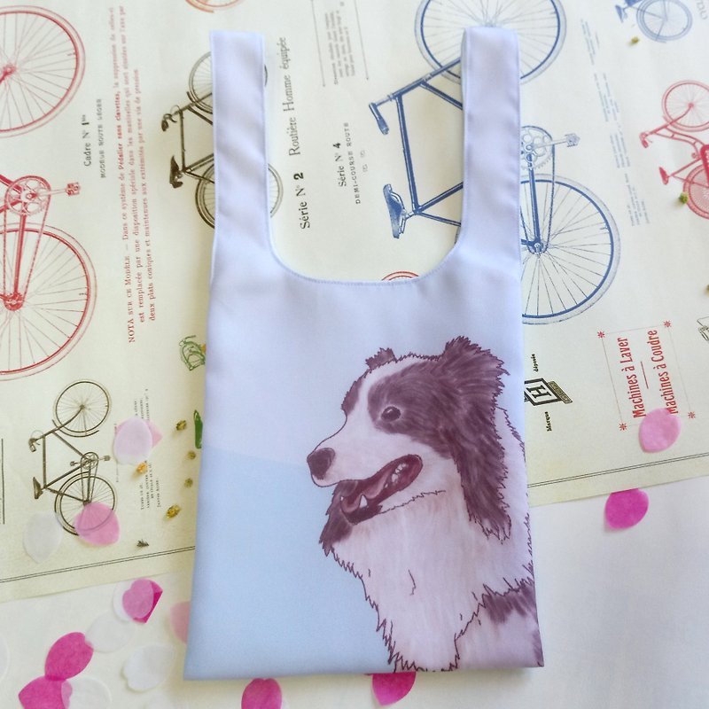 Border collie _ vest bag-dog sketch series ~ beverage tote bag - กระเป๋าถือ - เส้นใยสังเคราะห์ 