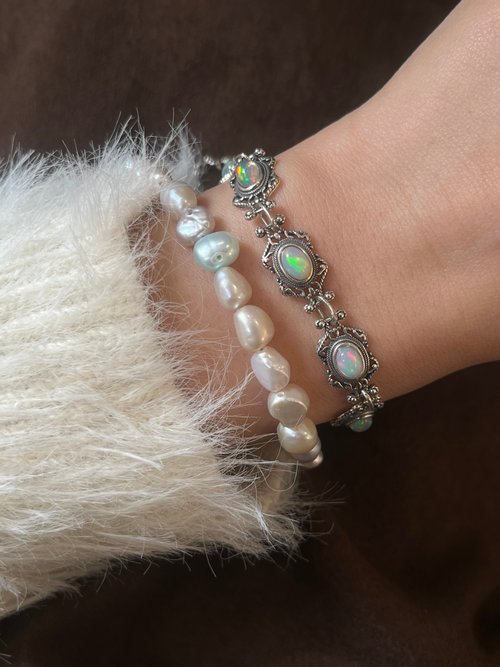 カラーオパールの贅沢ブレスレット【Silver925】 オパール 銀河 メンズ ブレスレット シルバー925 | cloud-blue