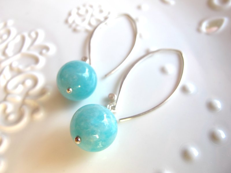 Tianhe Stone x 925 Silver [Big Sugar Candy - Natural Color] - Earrings Series - ต่างหู - คริสตัล สีน้ำเงิน