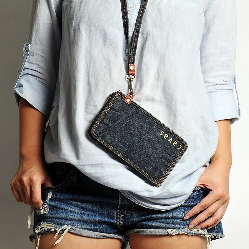 Plus zipper bag + denim sling - Phone Cases - Cotton & Hemp Blue