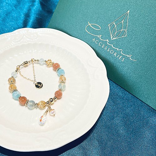 Carina accessories 開運時尚設計水晶飾品 carina accessories 開運水晶能量手鍊 海藍寶 天河石 橙月光石