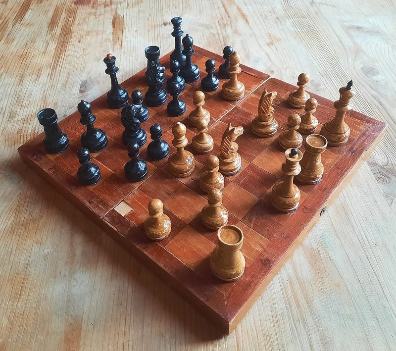 Wooden Soviet chess set February 7,1957 made — 1950s vintage chess set USSR - Board Games & Toys - Wood 