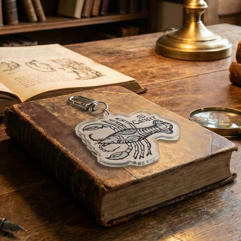 [Cancer] Zodiac Charm from a Manuscript - Acrylic Pendant, Medieval Astronomy, Vintage, Gift Exchange - ที่ห้อยกุญแจ - พลาสติก สีกากี