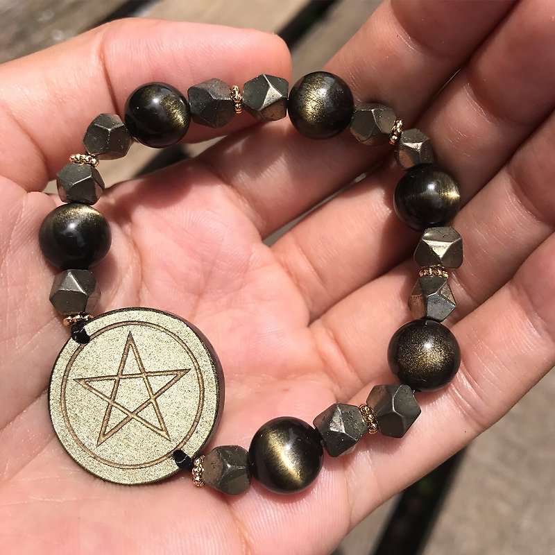 【Lost And Find】Natural OBSIDIAN magic bracelet - Bracelets - Gemstone Gold