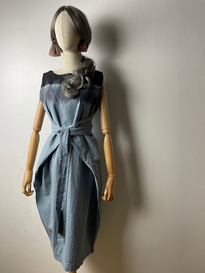 Sleeveless midi dress in blue-gray - One Piece Dresses - Cotton & Hemp Blue