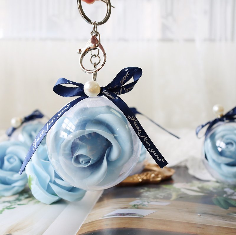 Wedding small business gift ice blue rose soap flower soap flower ball with ring - Other - Other Materials Blue