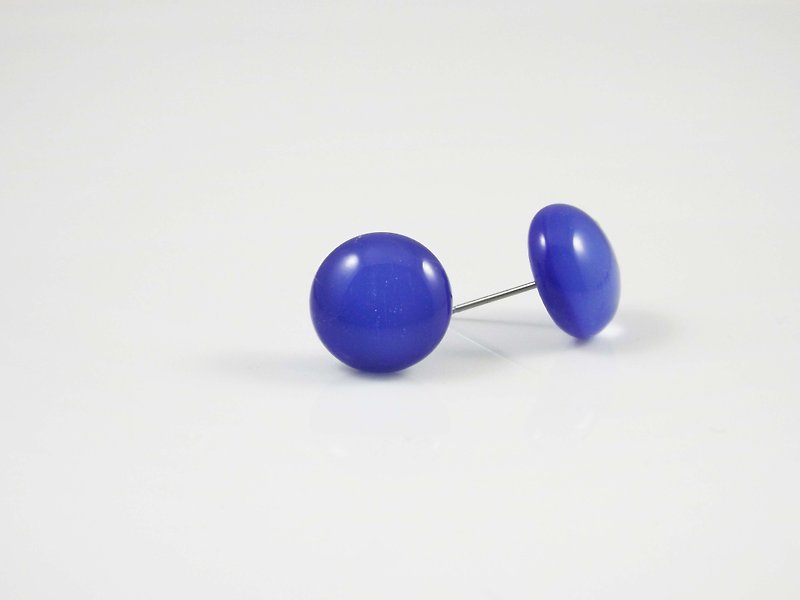 Colored glaze earrings (round) Pantone 2728 - ต่างหู - แก้ว สีน้ำเงิน