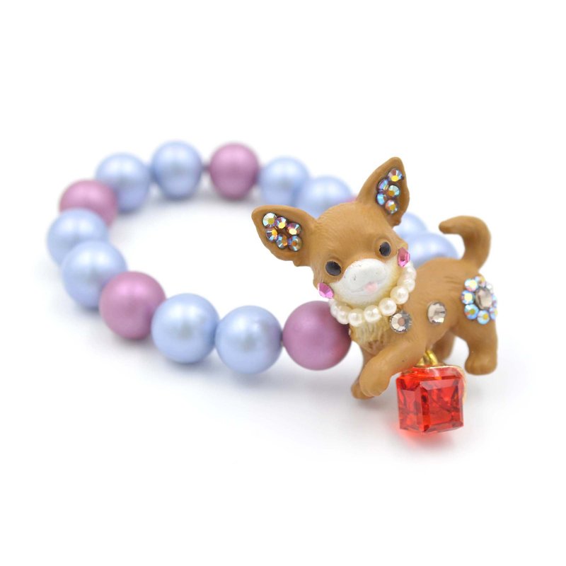 * TIMBEELOプラスチックチワワ子犬装飾スワロフスキークリスタル石ブレスレット一本の真珠研磨シェル - ブレスレット - シェル パープル