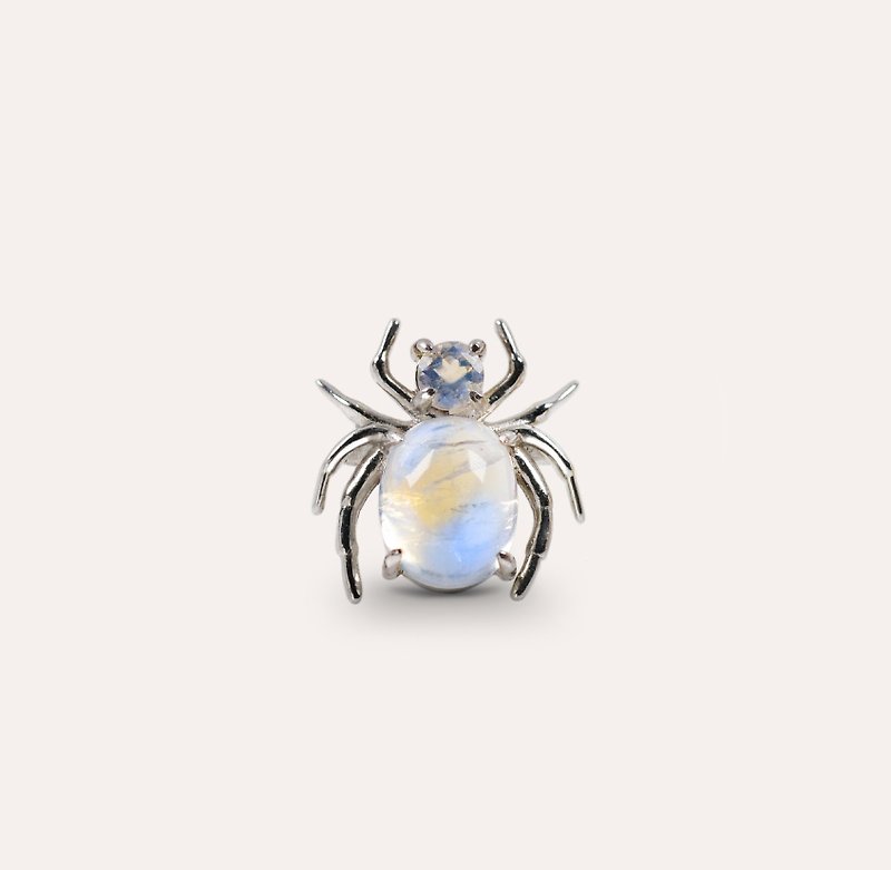 AND 月光石 藍色 橢圓 8*10mm 圓形 4mm 胸針 自然系列 Spider - 胸針 - 銀 藍色